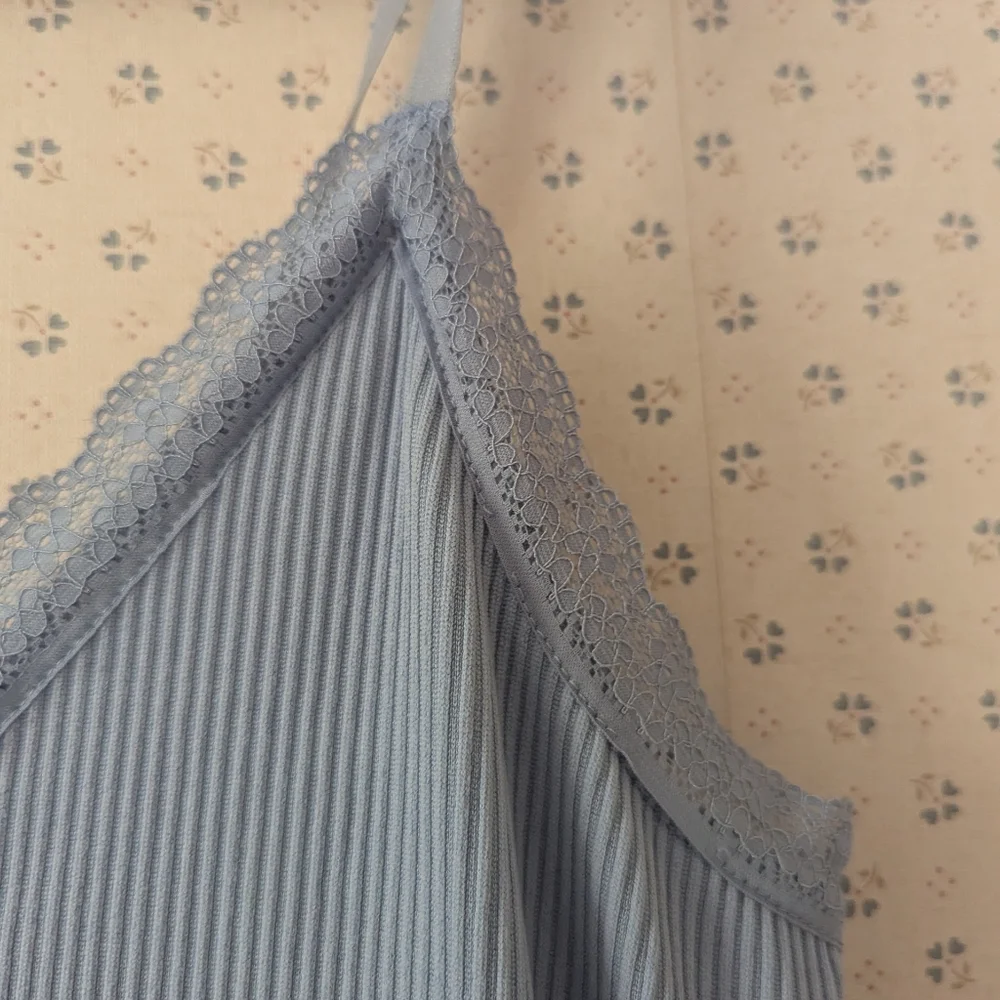 Divided H&M L Slip Dress Blue Ribbed Lace Night Out Date Layer Feminine Sexy